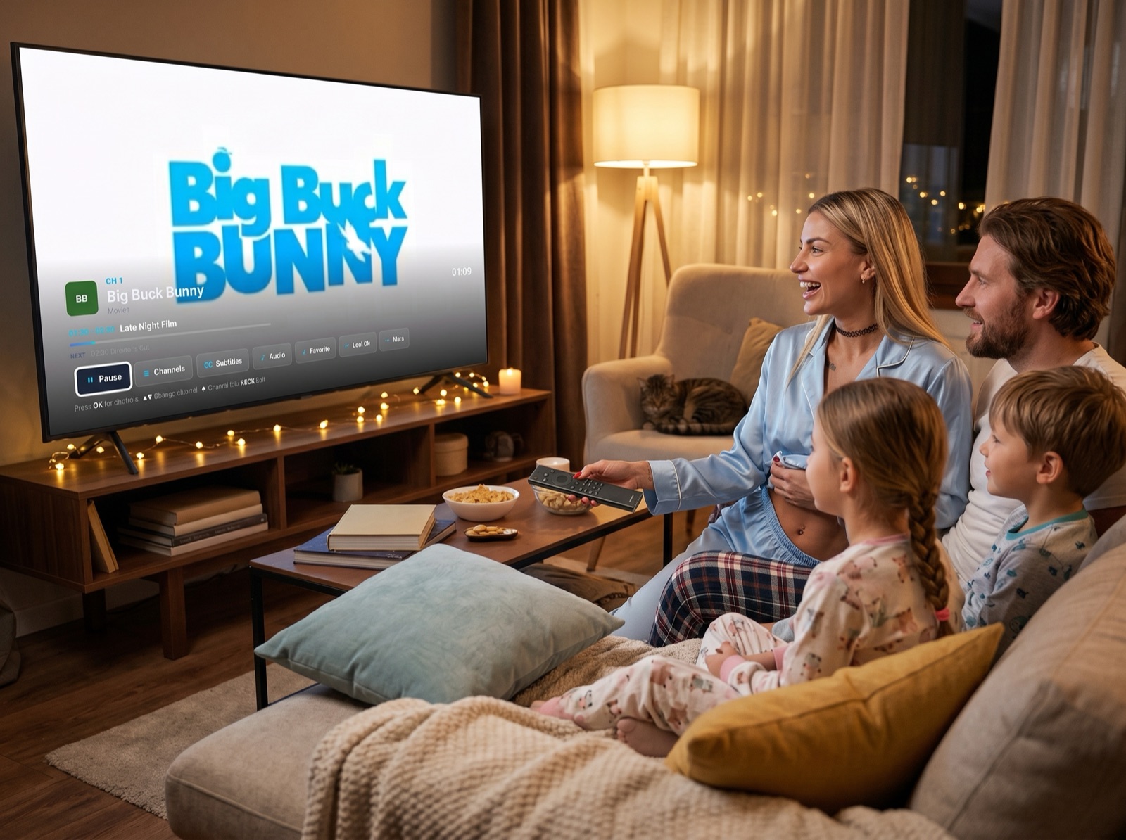 A family watching a film on Nebula TV
